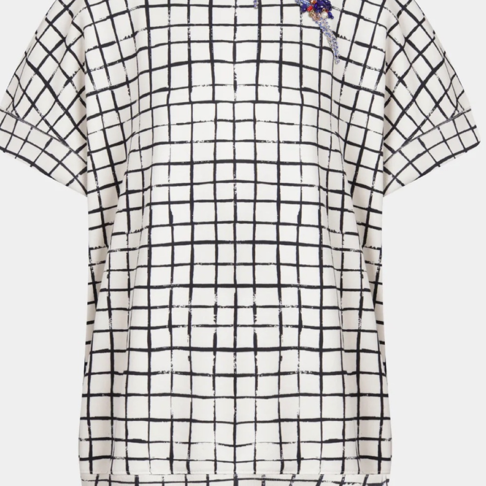 Dries Van Noten Halovara Grid Print Blouse Sweatshirt with Rhinestone Details - Picture 13 of 15
